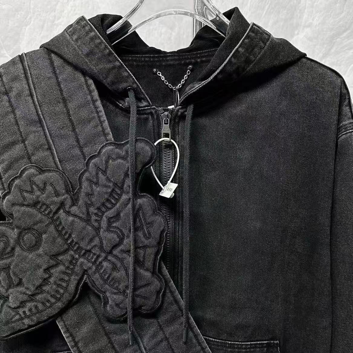 Louis Vuitton By Virgil Abloh 19FW Zip Throw Denim Hoodie With Sash And Patch