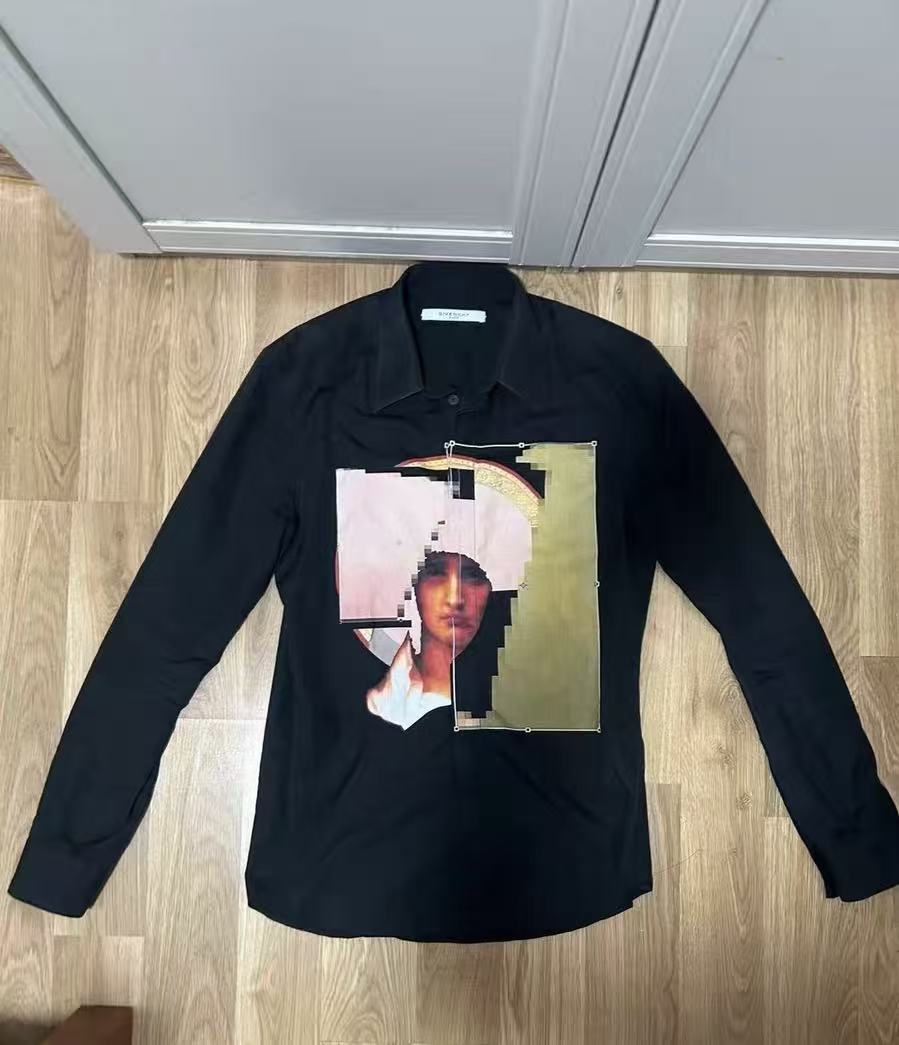 Givenchy FW16 Glitch Pixel Madonna Print Long Sleeve Button Up Shirt