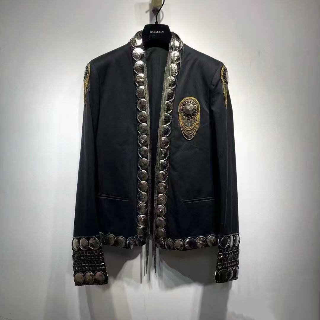 Balmain FW2016 Metal Coin Embellished Open Blazer Jacket