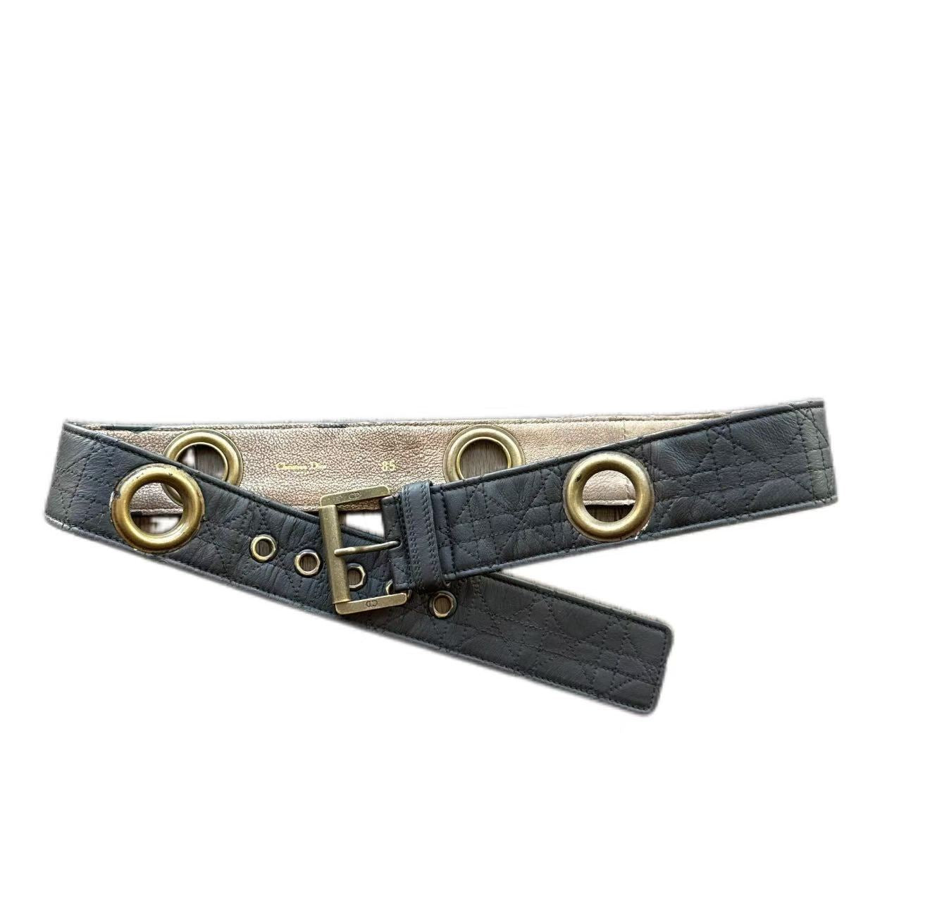 Christian Dior By John Galliano Cannage Leather Grommet Belt