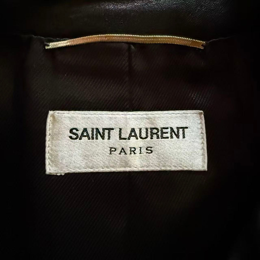 Saint Laurent 14AW Leopard Giraffe Panel Leather Biker Jacket