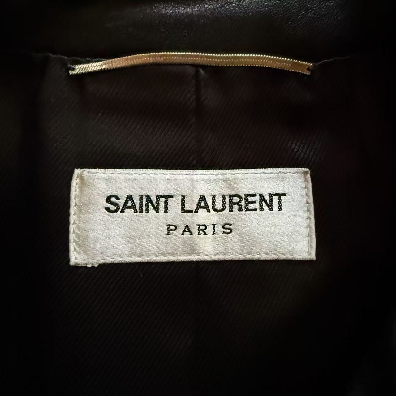 Saint Laurent 14AW Leopard Giraffe Panel Leather Biker Jacket