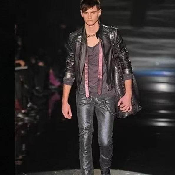 Gucci 09AW By Frida Giannini Black & Silver Trompe L'oeil Coated Jeans