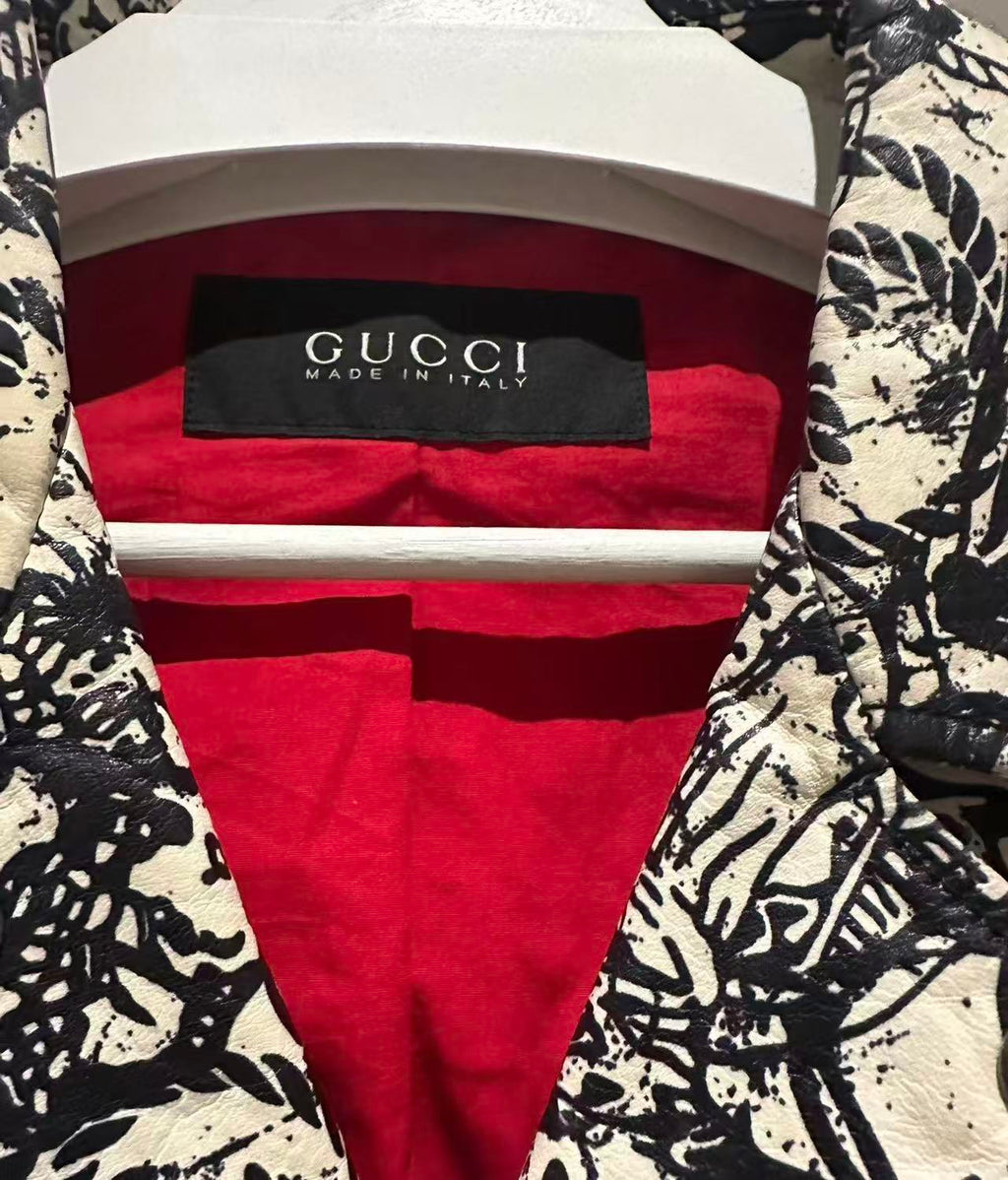 Gucci 18SS Graffiti Bird Print Biker Leather Jacket