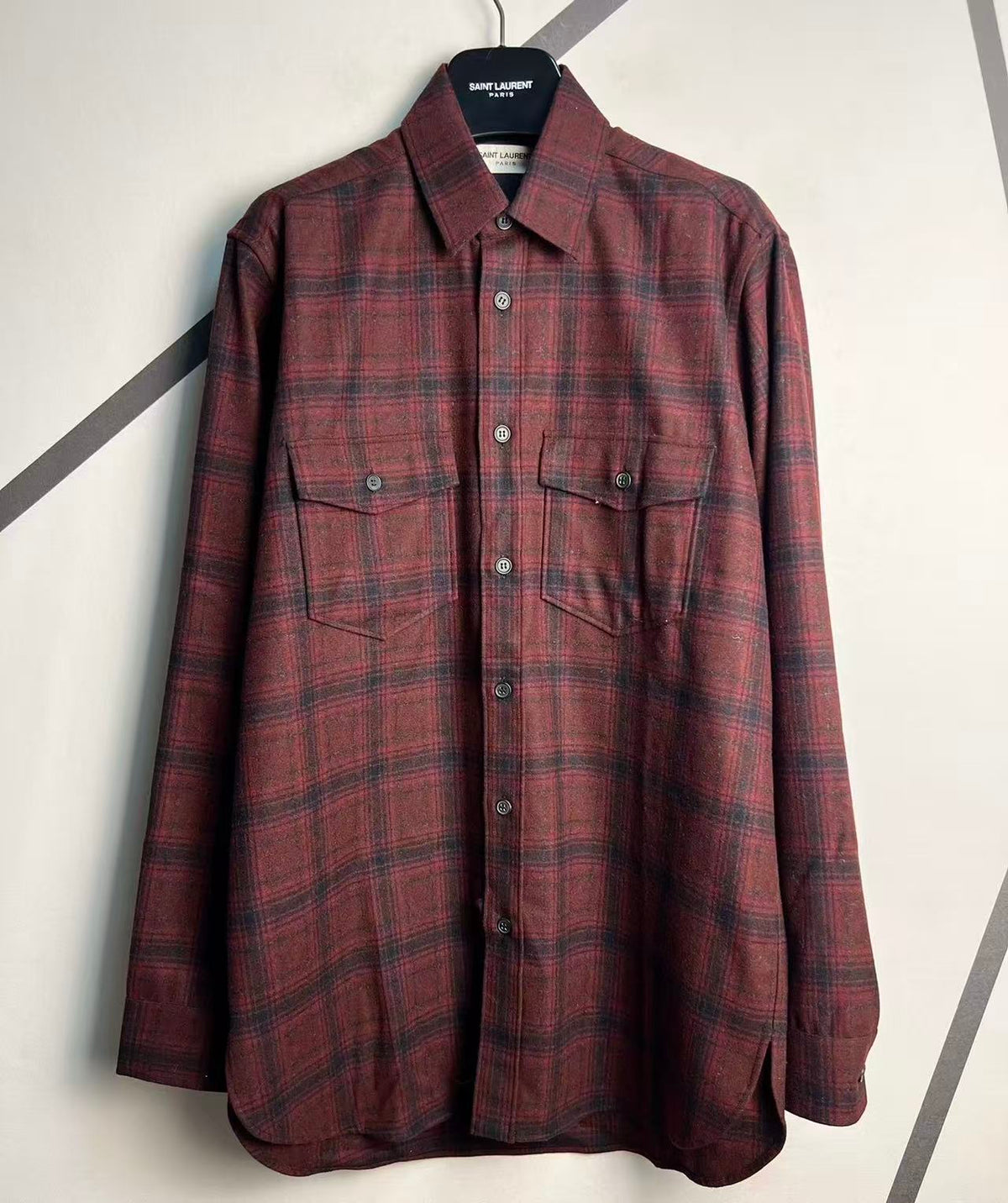 Saint Laurent 14FW Silk-Lined Wool Checked Shirt
