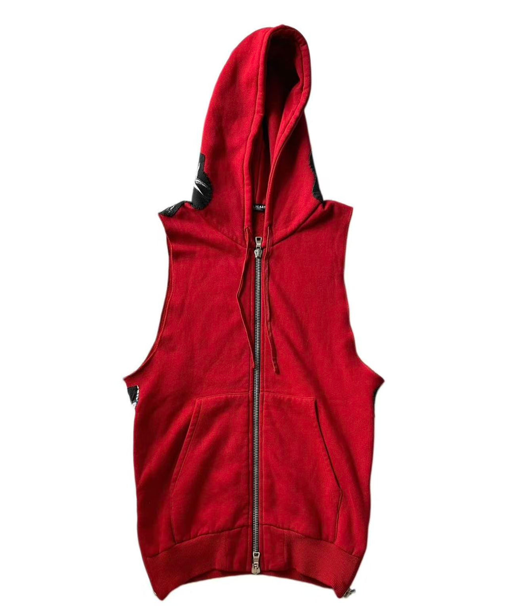 Balmain 11ss tiger graffiti patch vest hoodie