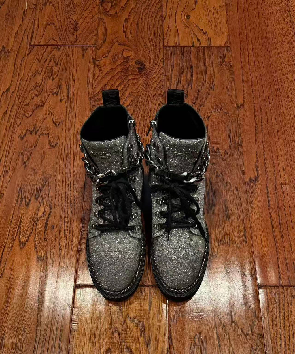 Balmain Ranger Army Glittered Ankle Boots