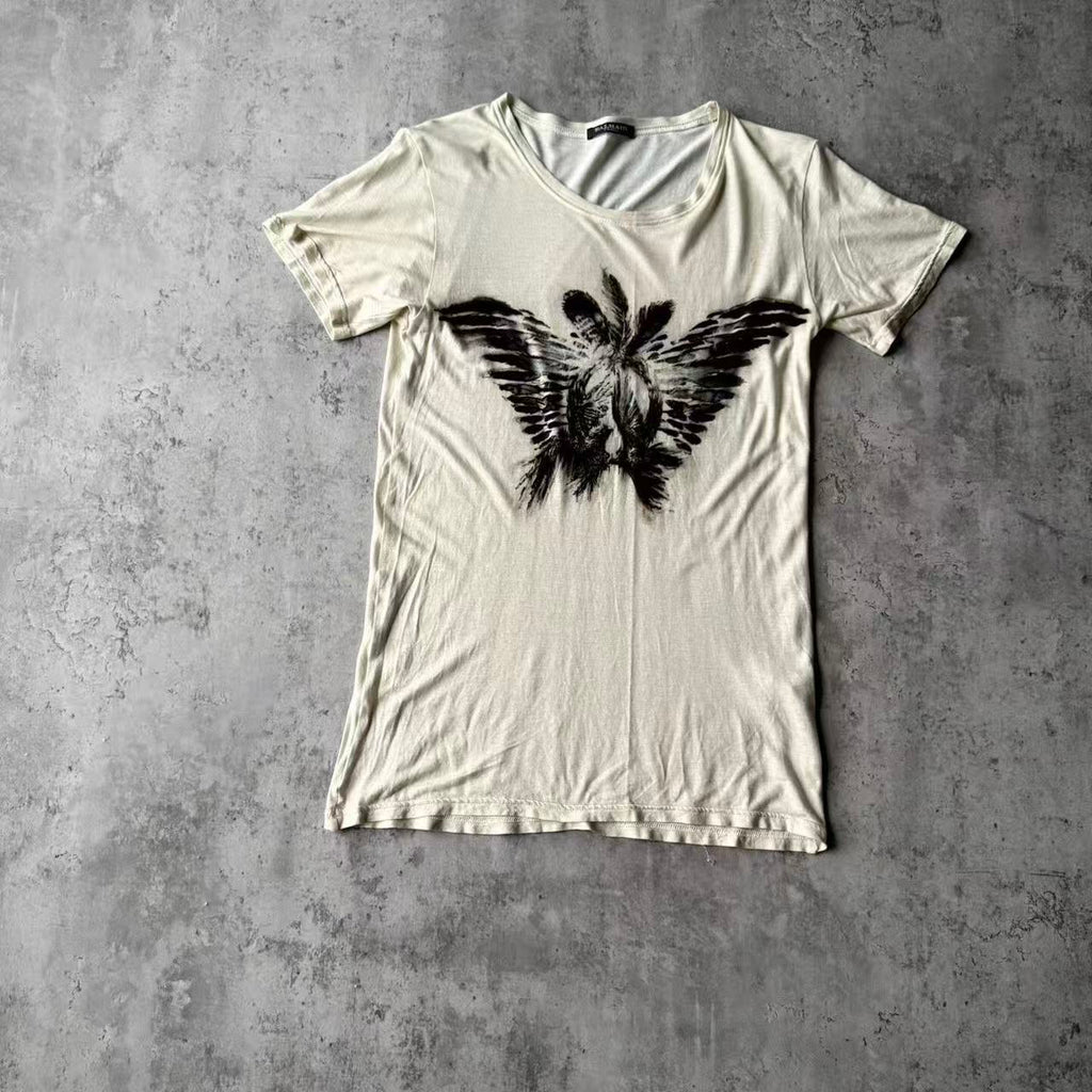 Balmain 12SS Off‑white Ink Wash Butterfly Wing Print Tee