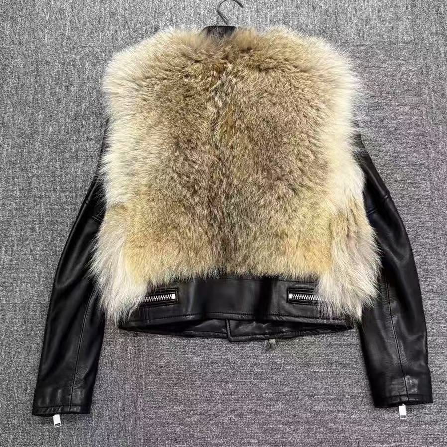 Saint Laurent 14AW Fur Leather Biker Jacket