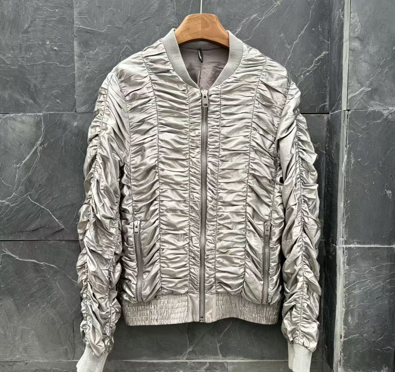 Dior Homme 07SS Silver Enamel Pleated Thin Jacket