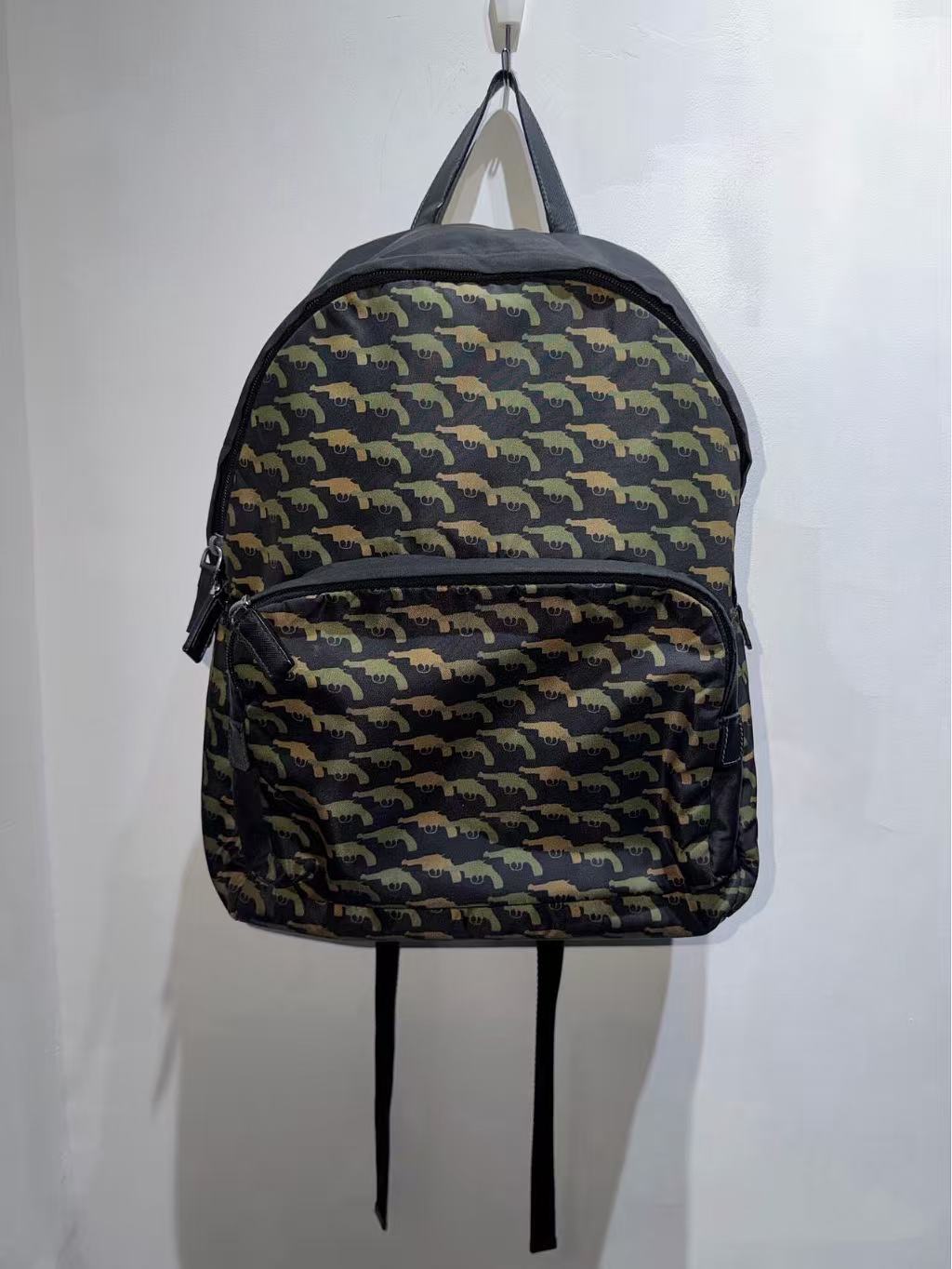 Prada 14AW Black & Green Guns Tessuto Nylon Backpack