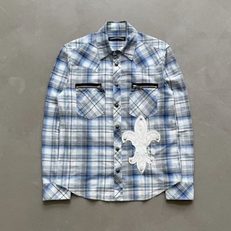 Chrome Hearts Fleur de Lis Patch Dagger Zip Flannel Shirt