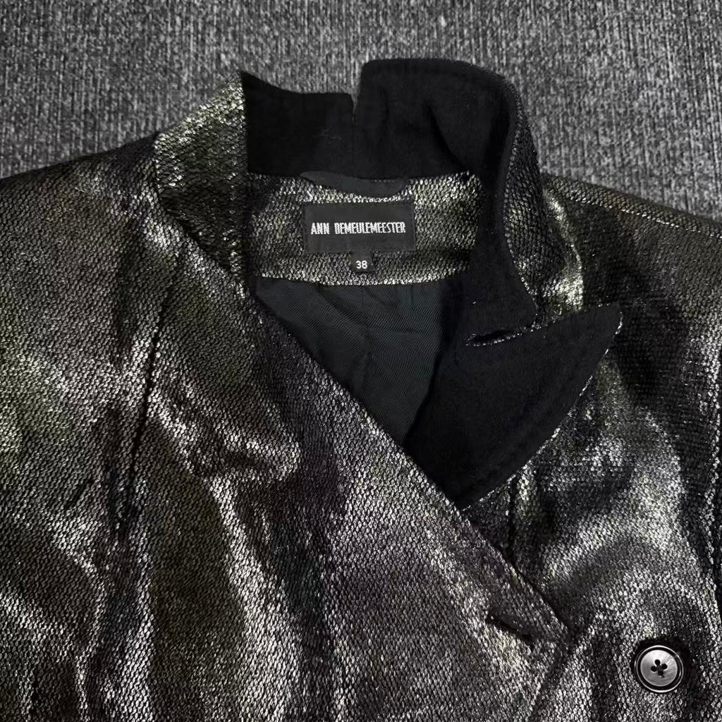 Ann Demeulemeester 16AW Asymmetric Metallic Linen-Blend Jacket
