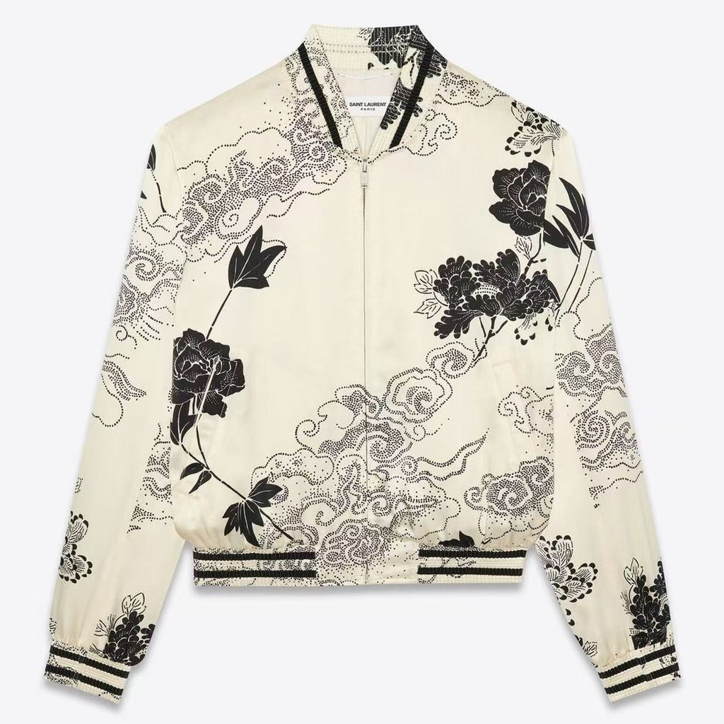 Saint Laurent 22SS Cloud Motif Silk Satin Teddy Jacket