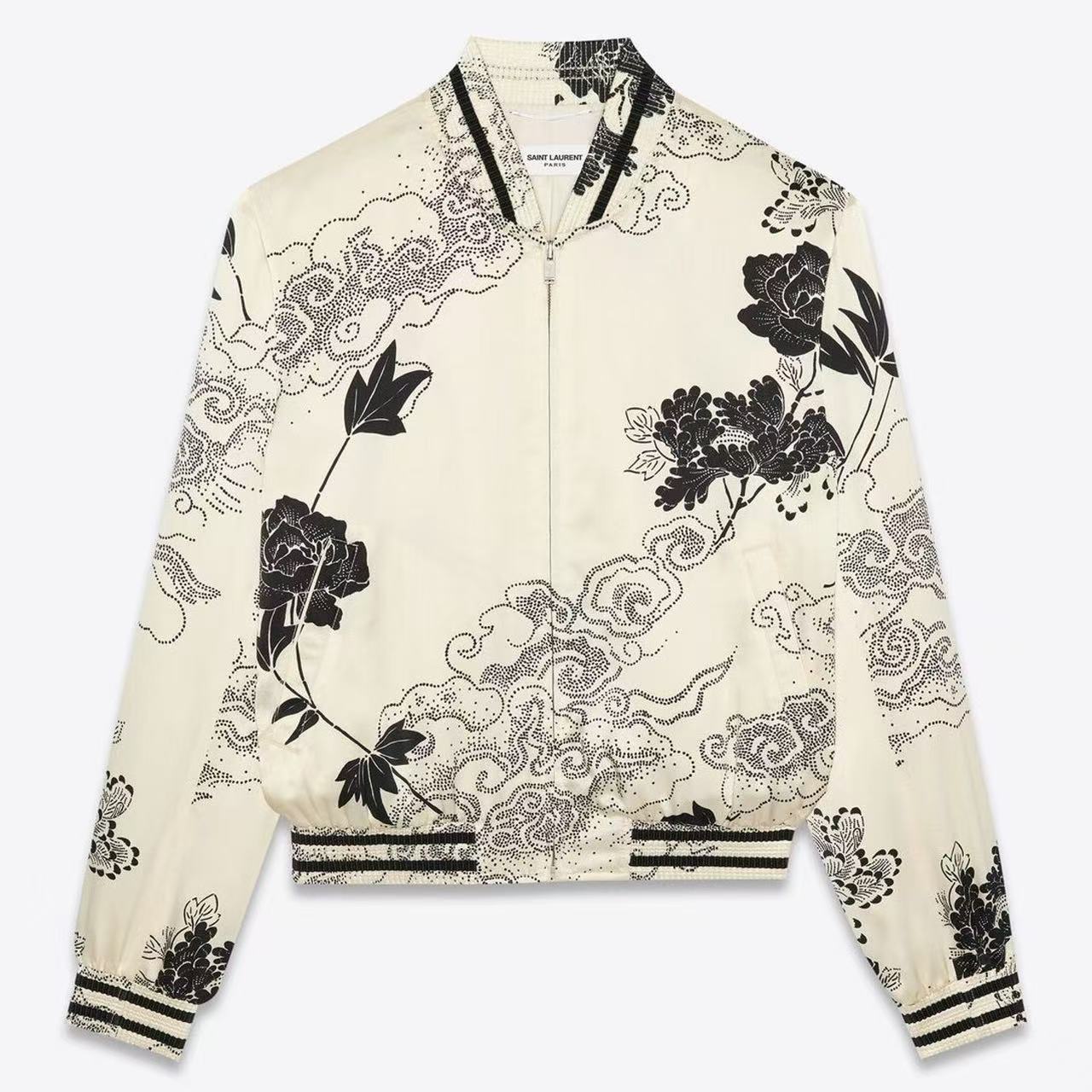 Saint Laurent 22SS Cloud Motif Silk Satin Teddy Jacket
