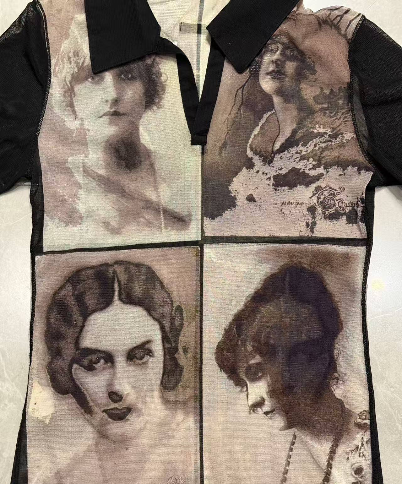 Jean Paul Gaultier 02ss Mesh Portrait Print Polo Shirt