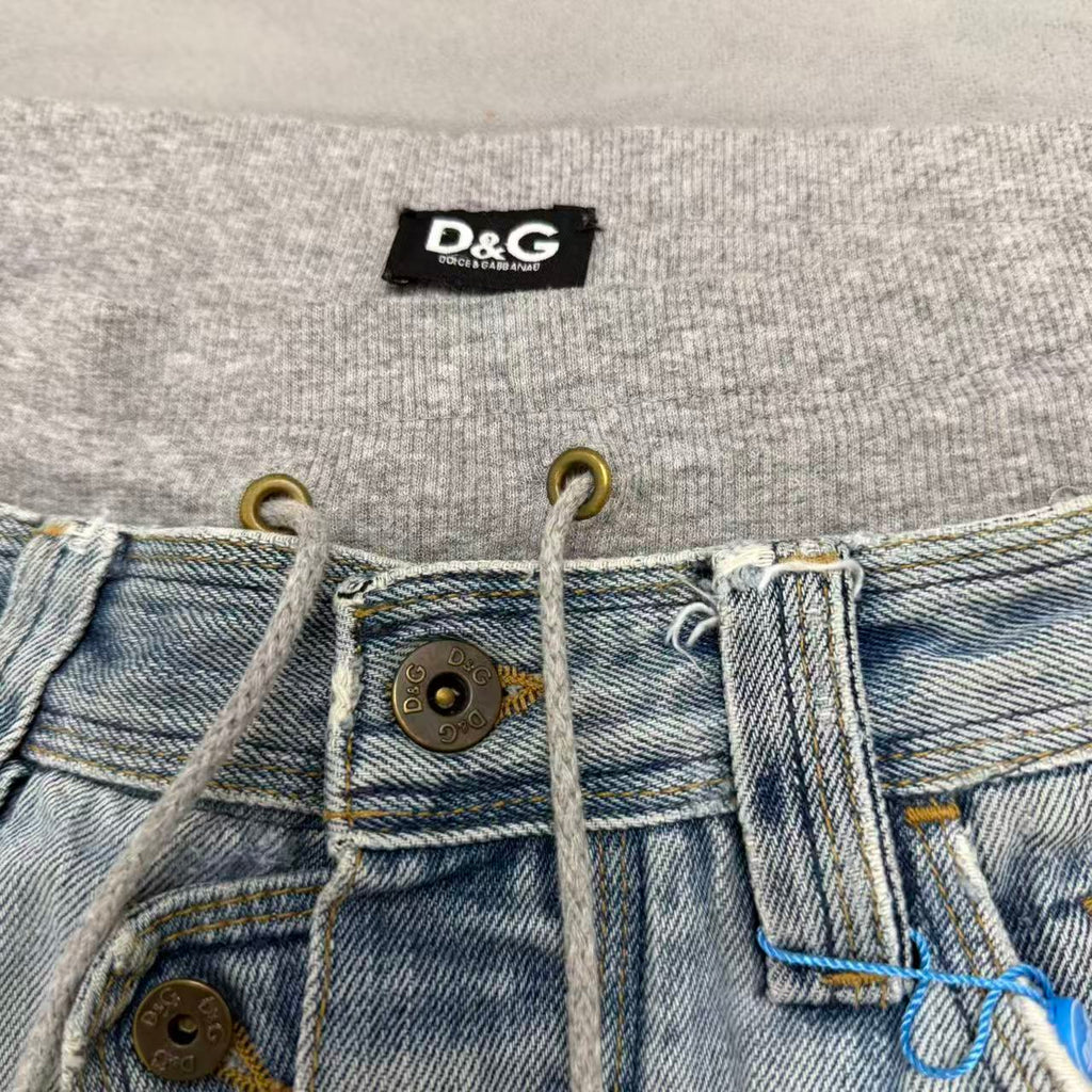 Dolce & Gabbana 2006SS Trompe L’oeil Hybrid Denim Cozy Grey Shorts