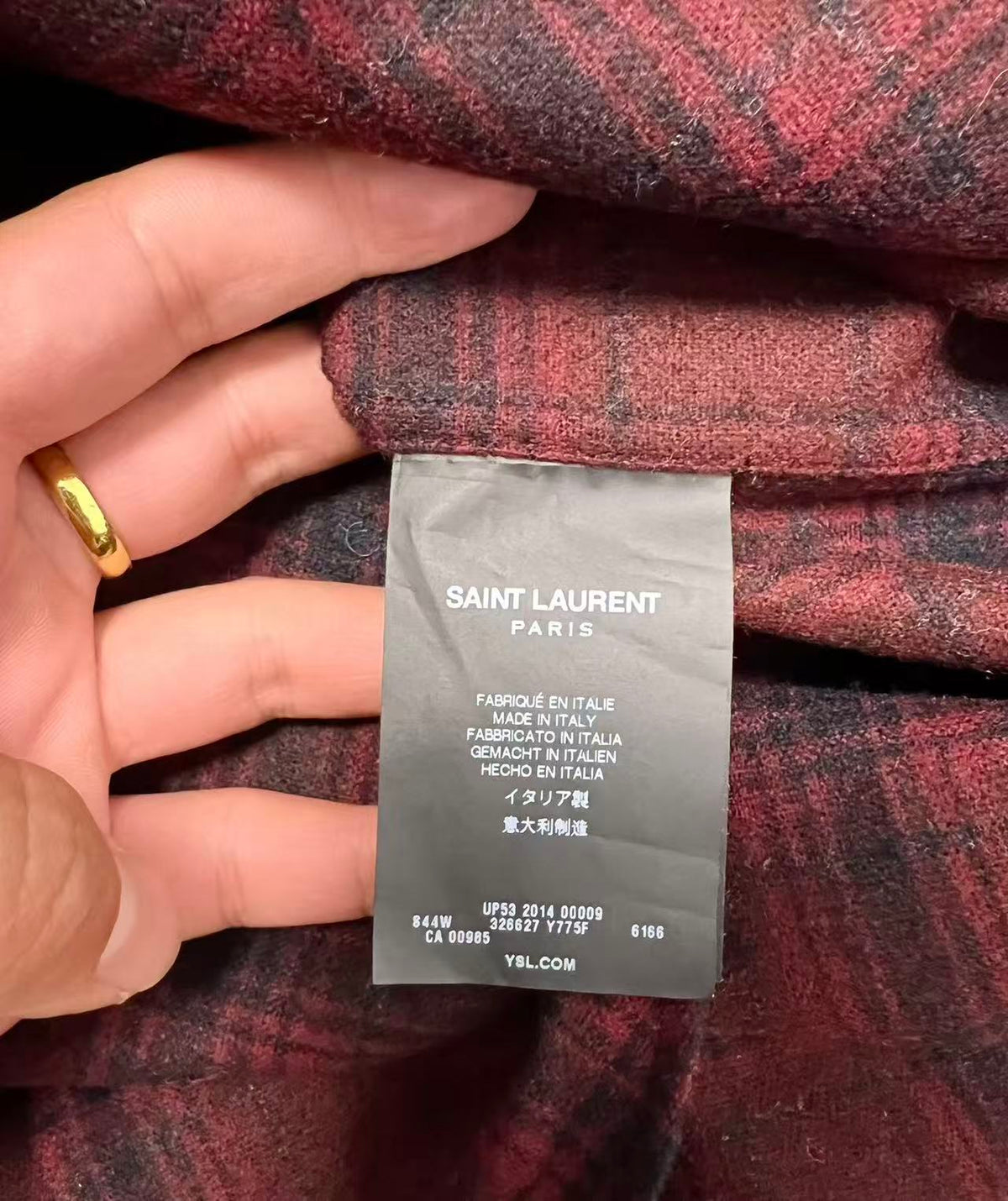 Saint Laurent 14FW Silk-Lined Wool Checked Shirt