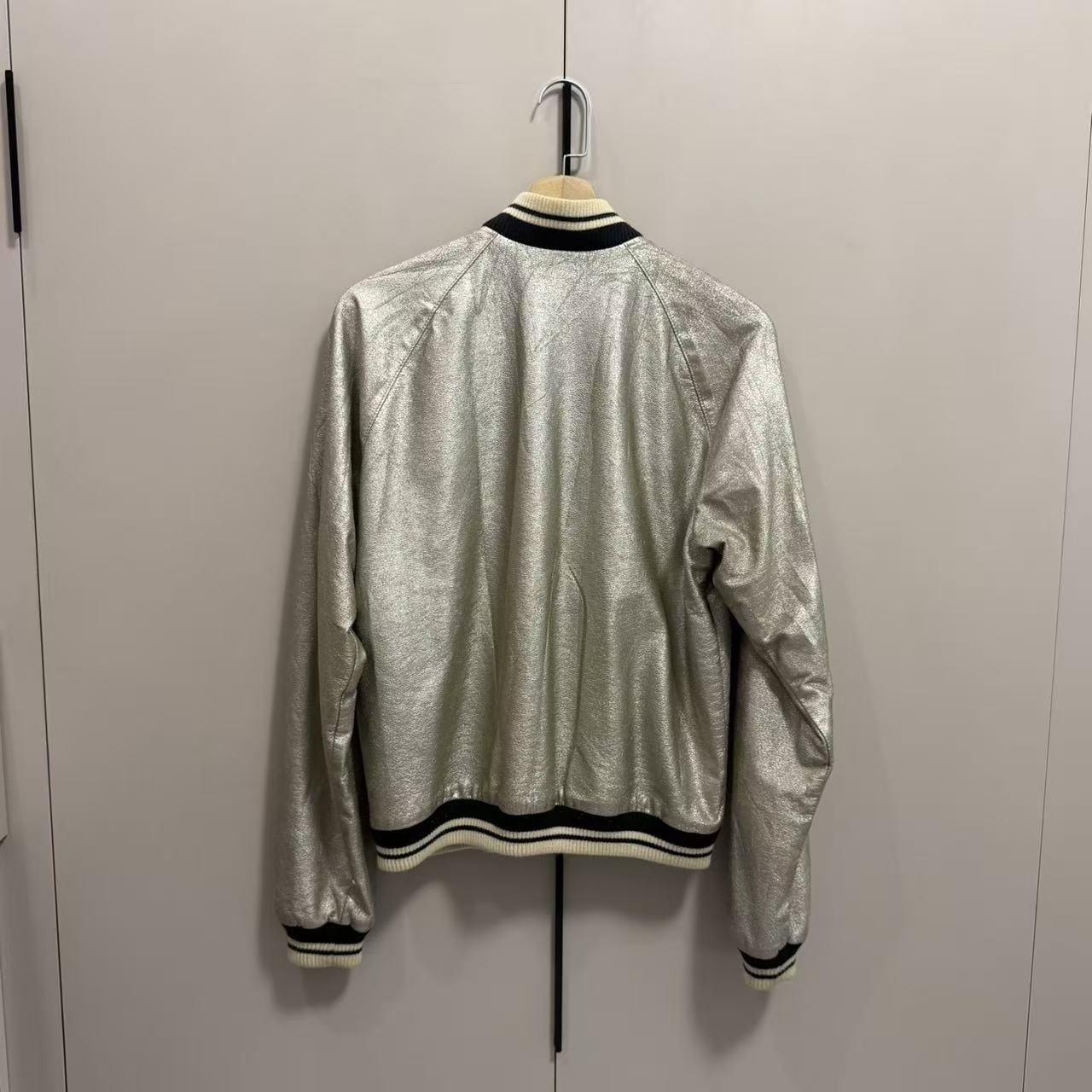 Saint Laurent 14SS Silver Varsity Leather Jacket