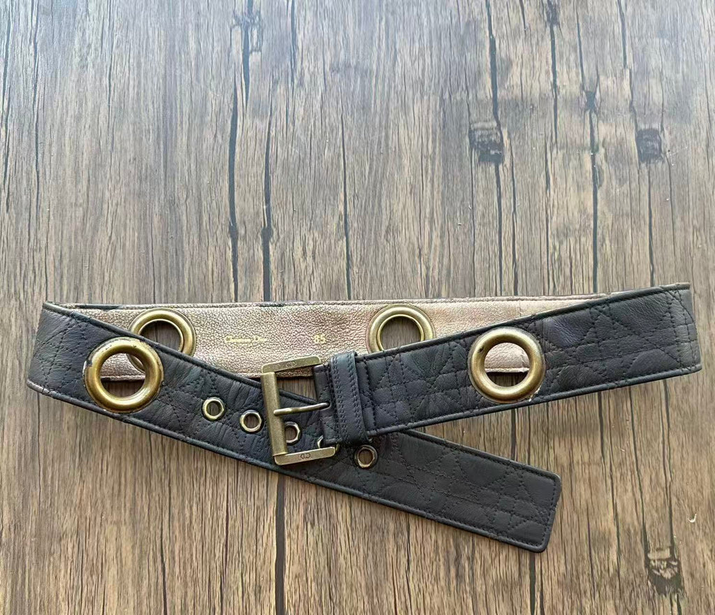 Christian Dior By John Galliano Cannage Leather Grommet Belt