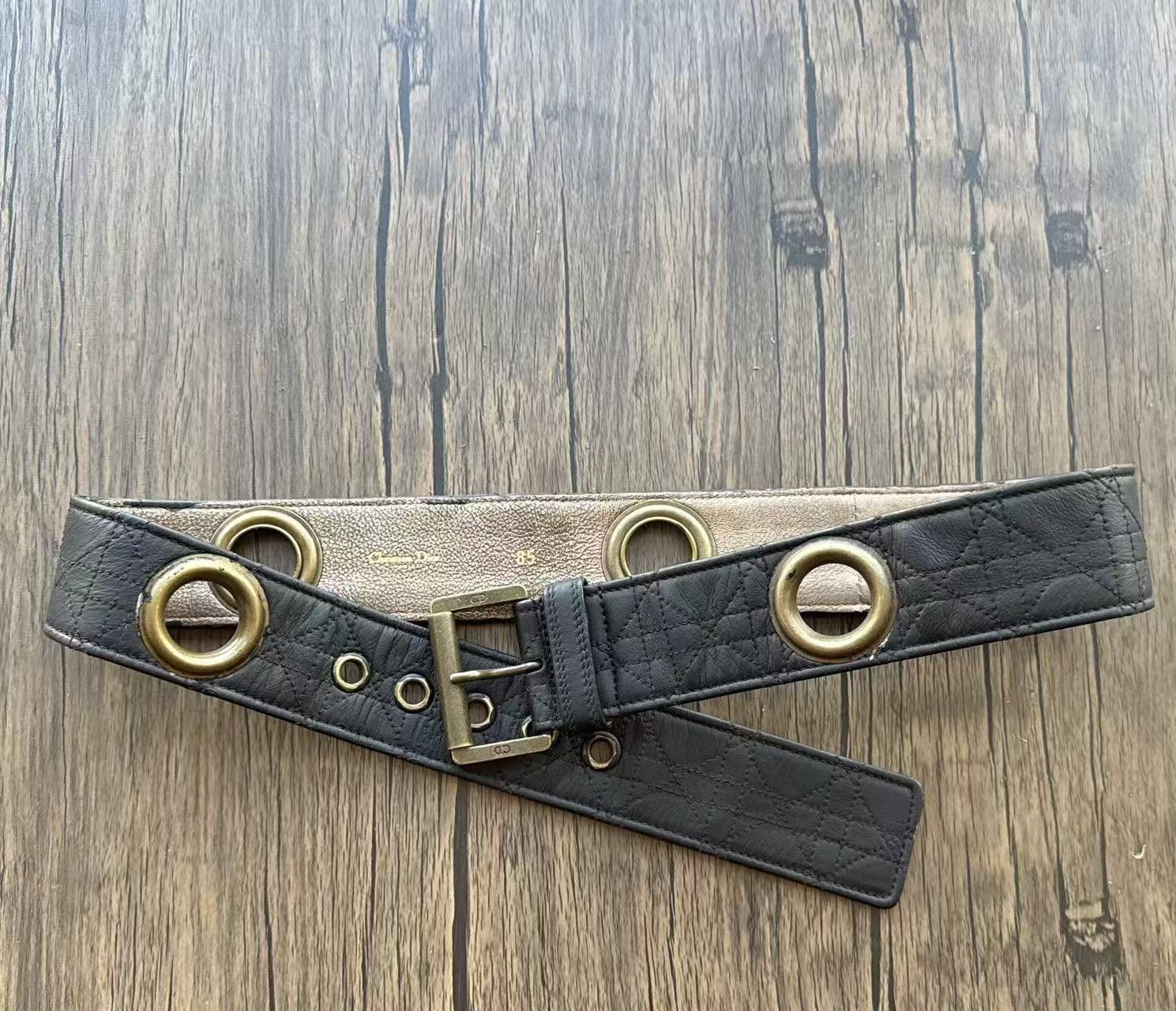 Christian Dior By John Galliano Cannage Leather Grommet Belt