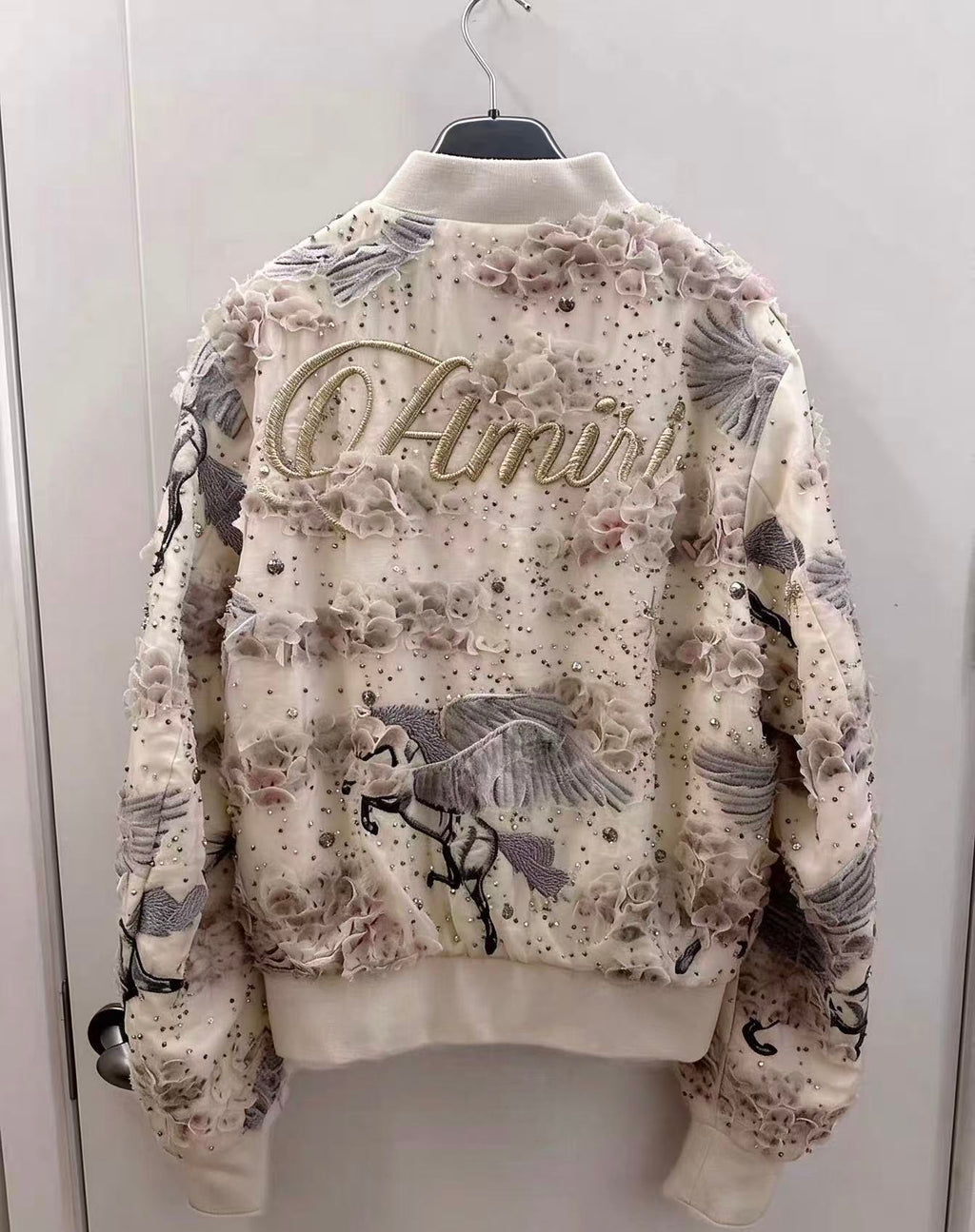 Amiri 23SS Pegasus Embellished Shrunken Bomber Jacket