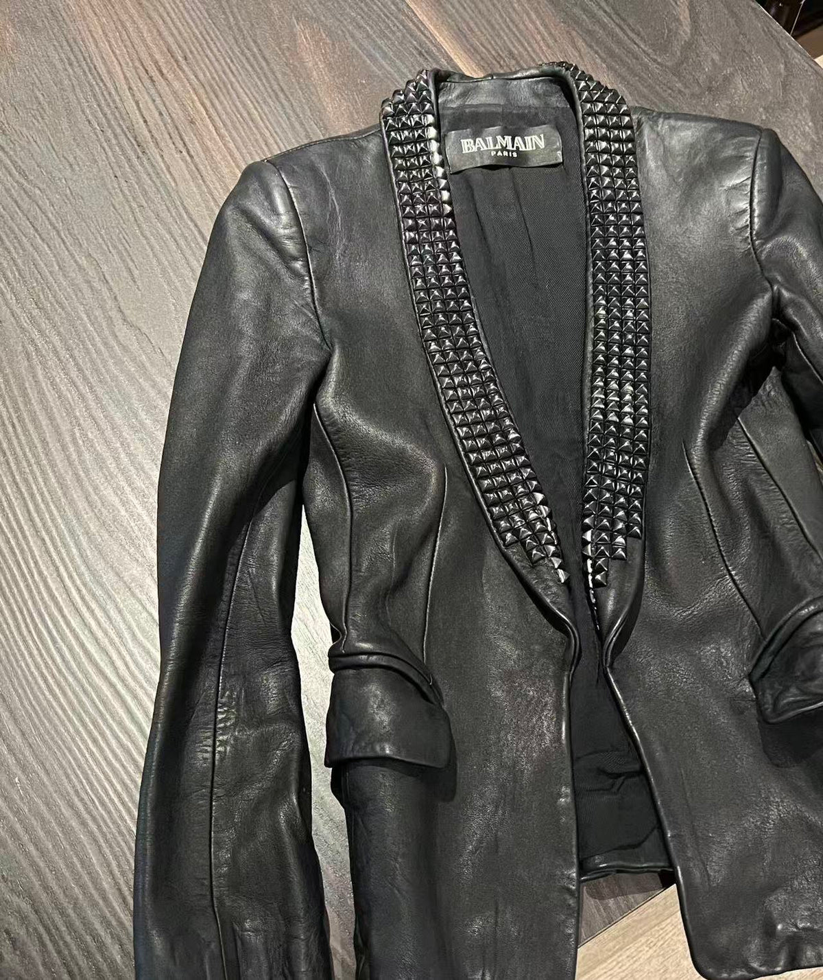 Balmain 09SS By Christophe Decarnin Studded Leather Shawl Collar Blazer