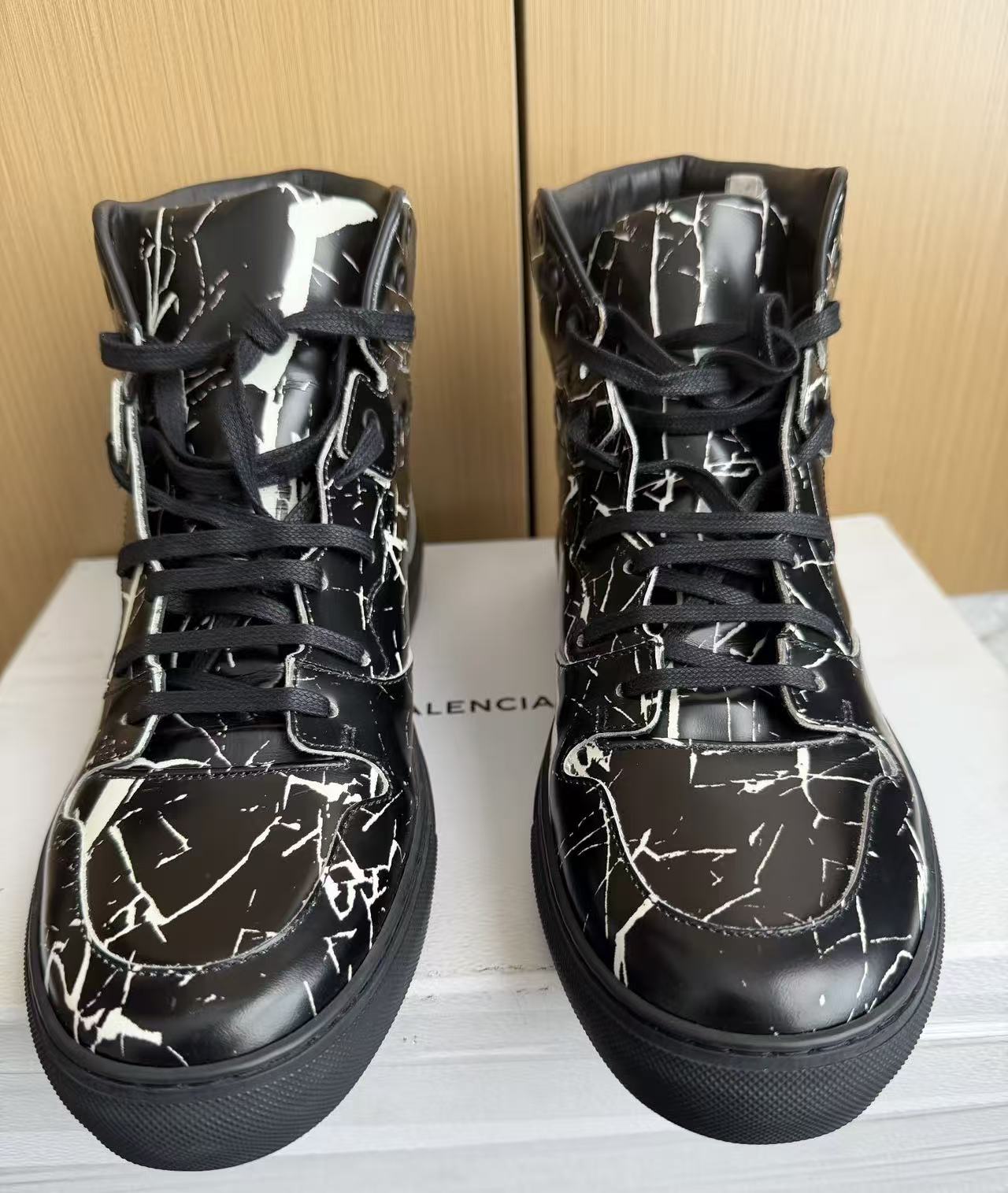 BALENCIAGA Arena black marble print high top sneakers