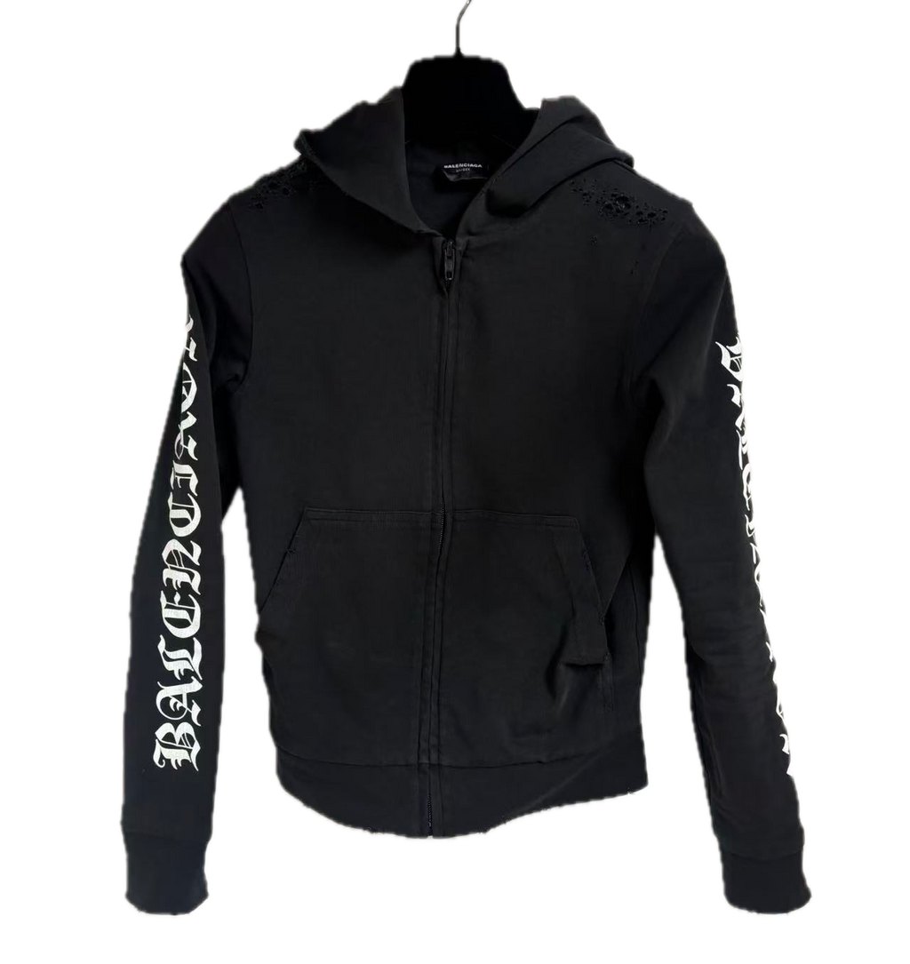 Balenciaga Distressed Printed Cotton-Blend Jersey Hoodie