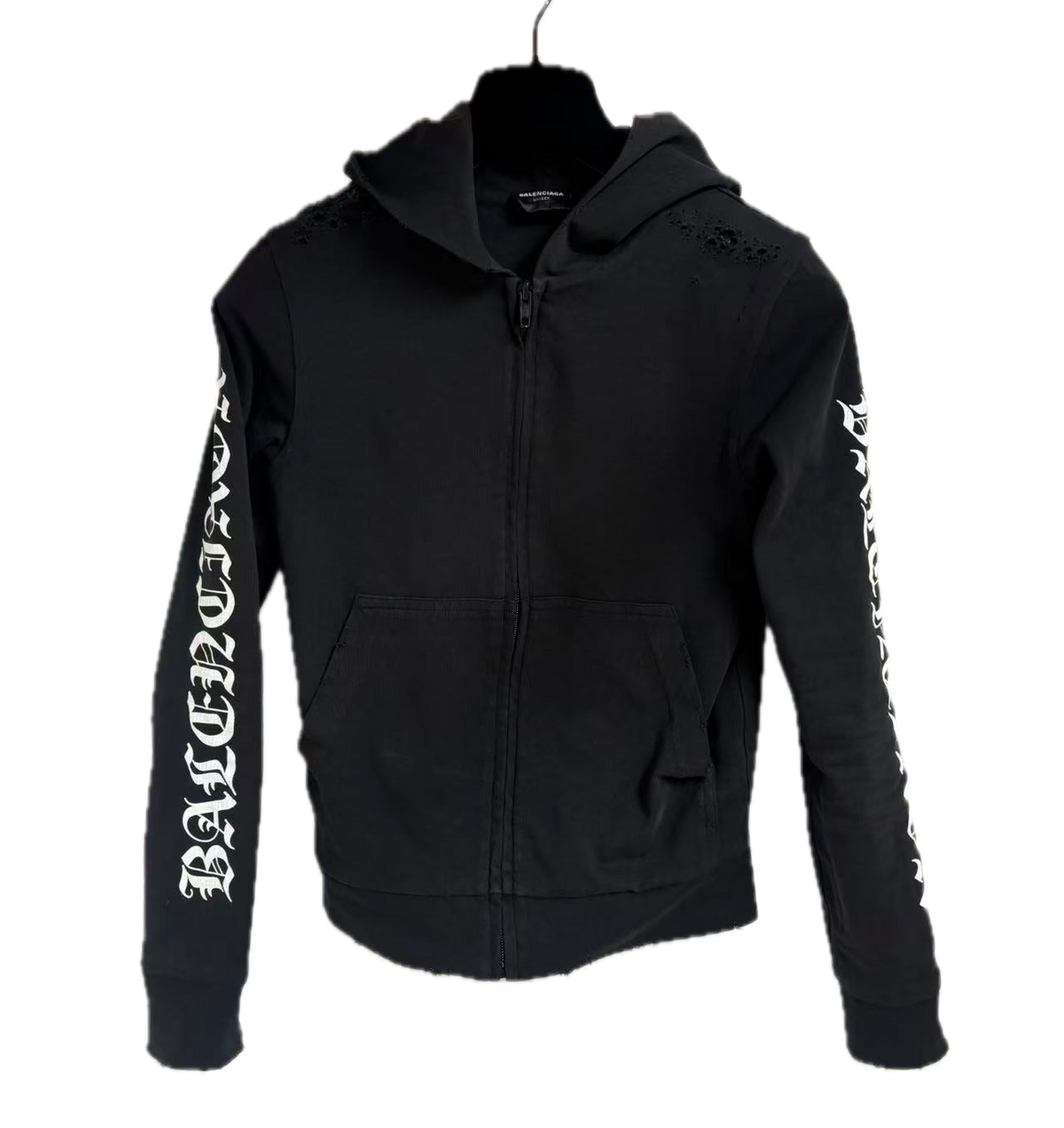 Balenciaga Distressed Printed Cotton-Blend Jersey Hoodie