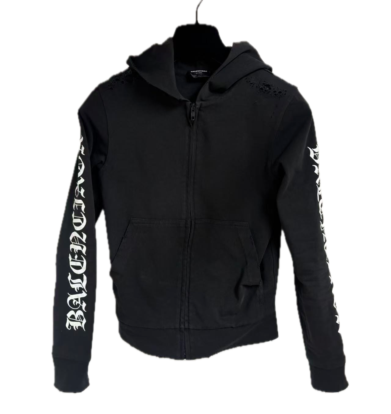 Balenciaga Distressed Printed Cotton-Blend Jersey Hoodie