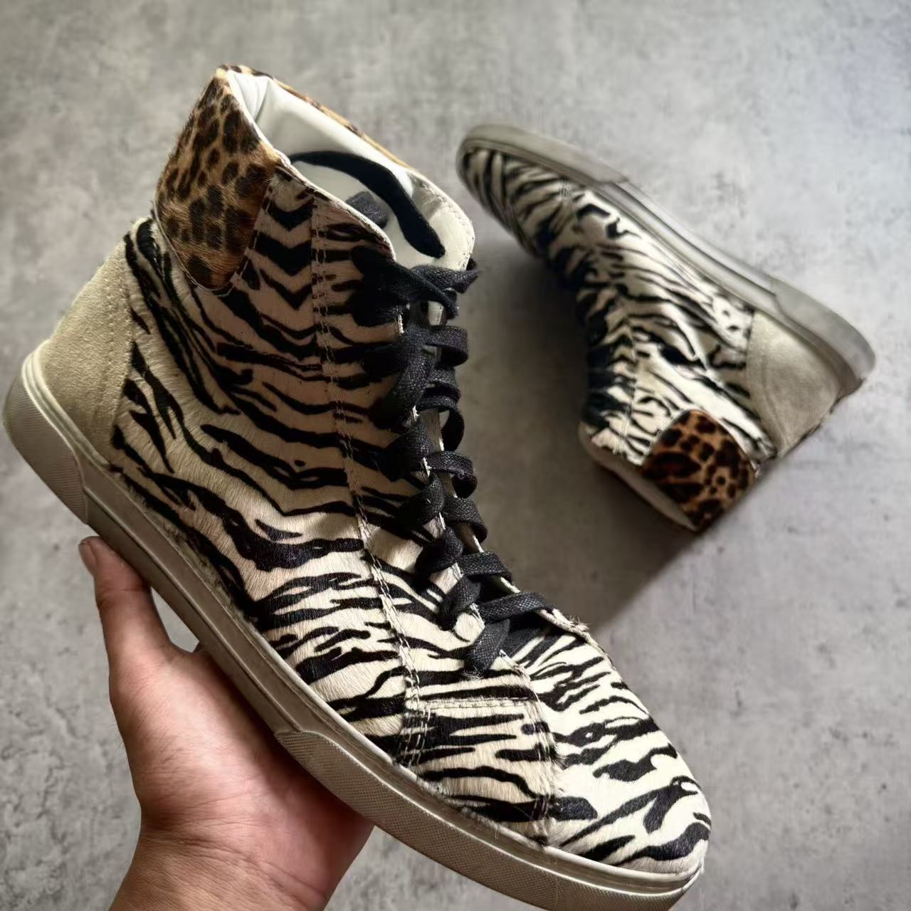 Saint Laurent Ponyhair Animal Print High Top Sneakers