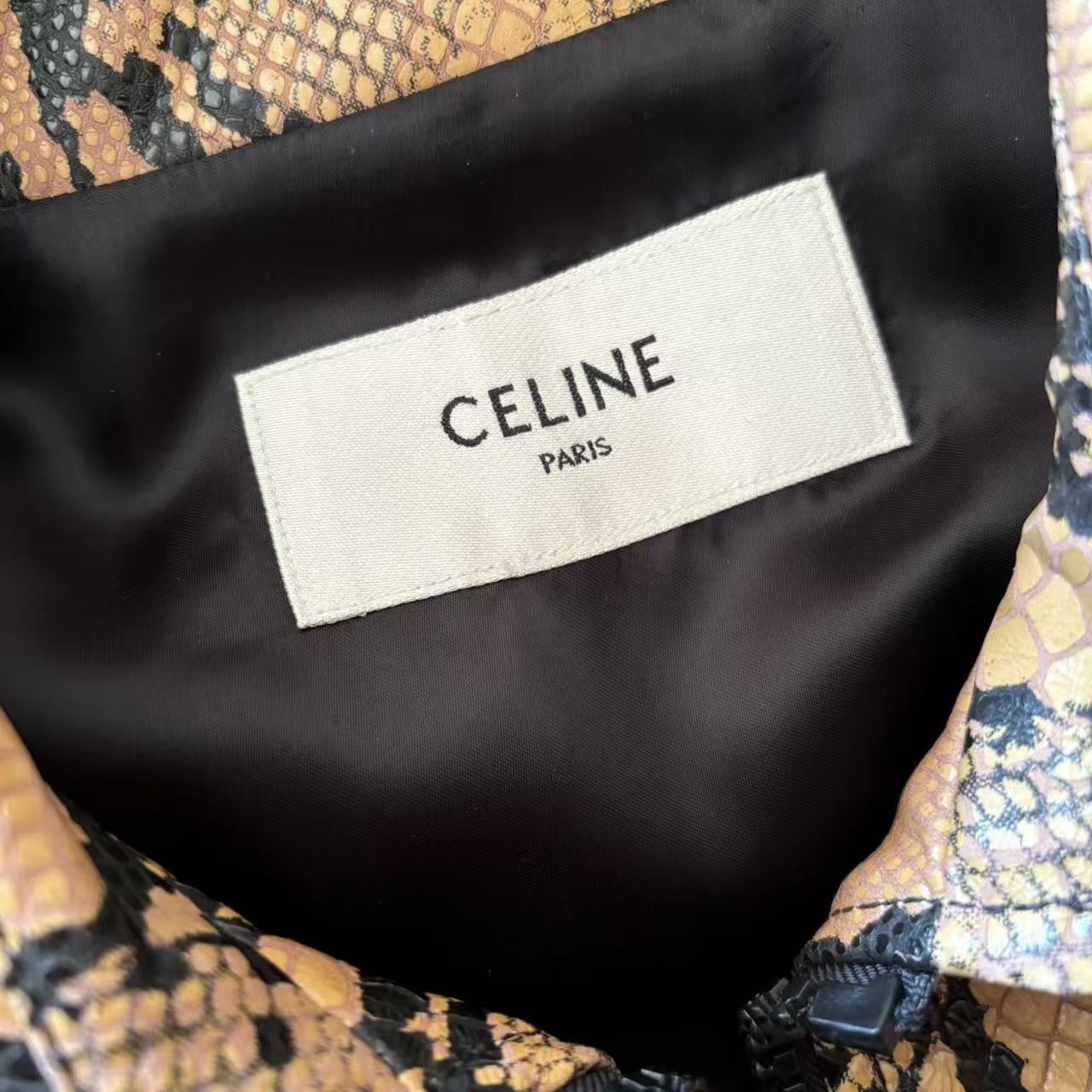 Celine 20SS Runway Python Embossed Bomber Leather Jacket