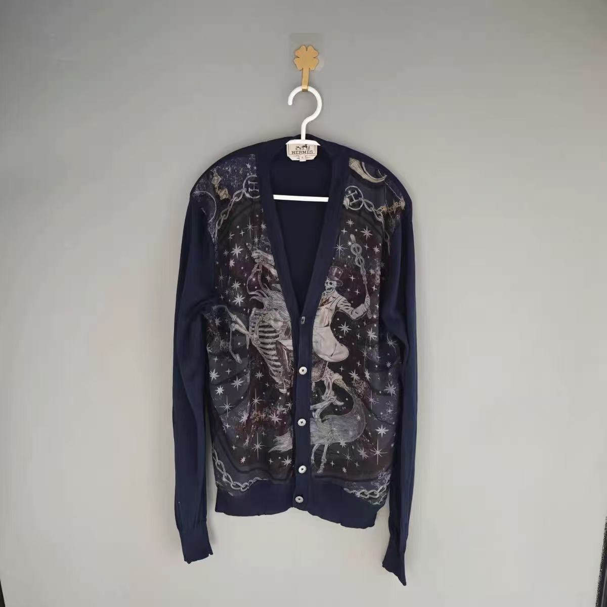 Hermes 2014AW Skeleton Rider Silk Panel Knit Cardigan