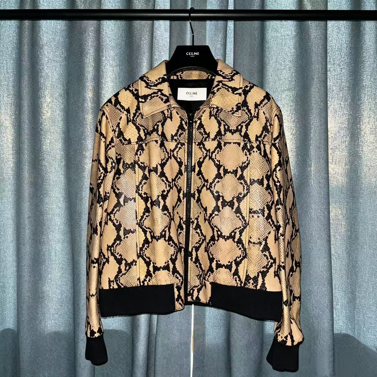 Celine 20SS Runway Python Embossed Bomber Leather Jacket