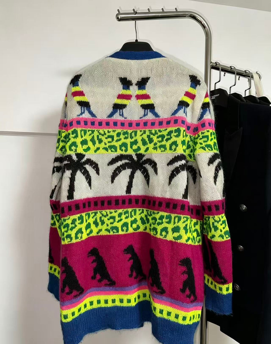 Saint Laurent 16SS Surf Sound  Dinosaur Jacquard Mohair Cardigan