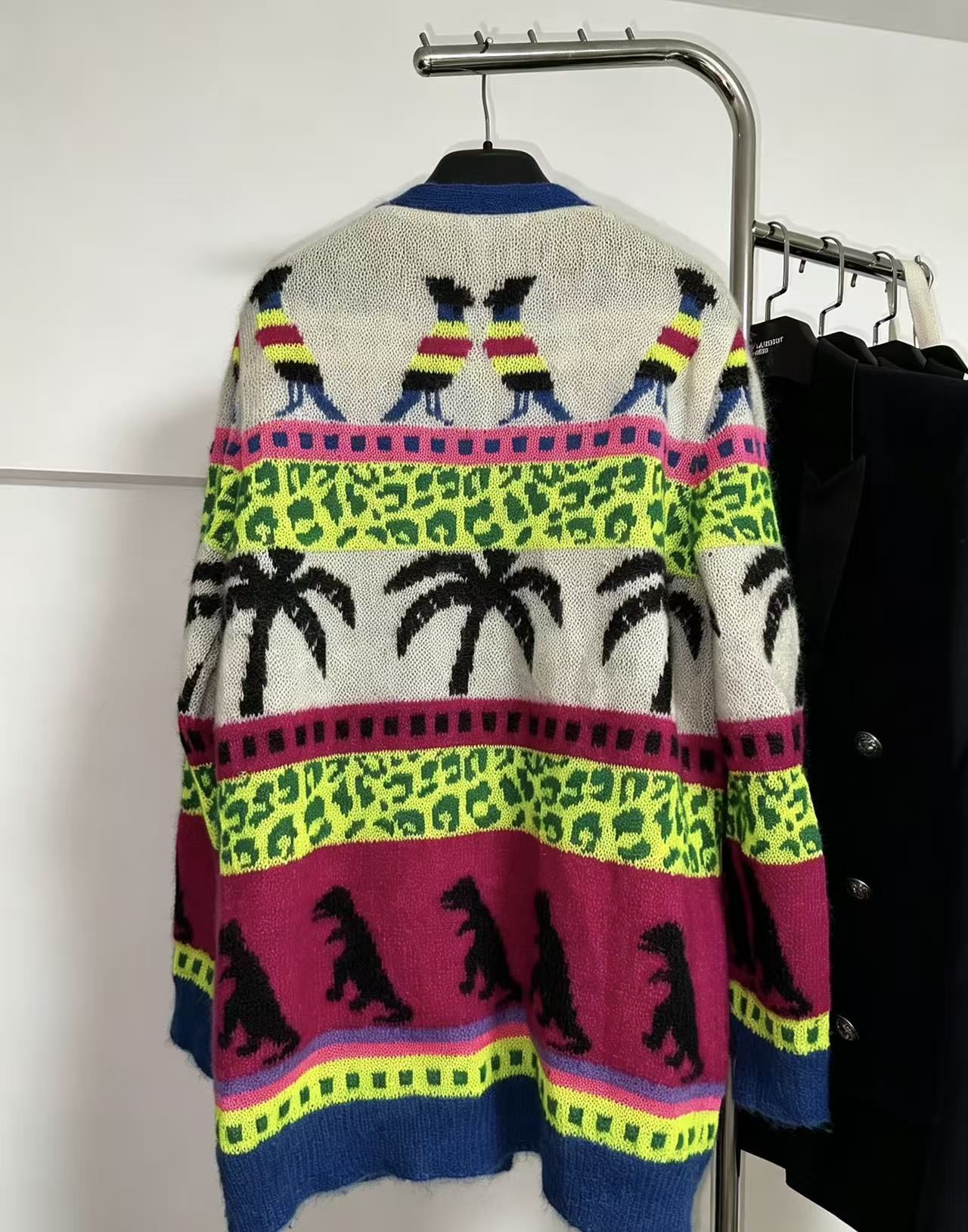 Saint Laurent 16SS Surf Sound  Dinosaur Jacquard Mohair Cardigan
