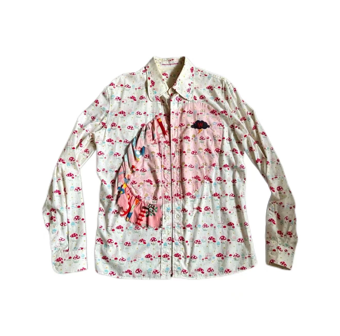 Walter Van Beirendonck Mushroom Print Patchwork Long Sleeve Shirt