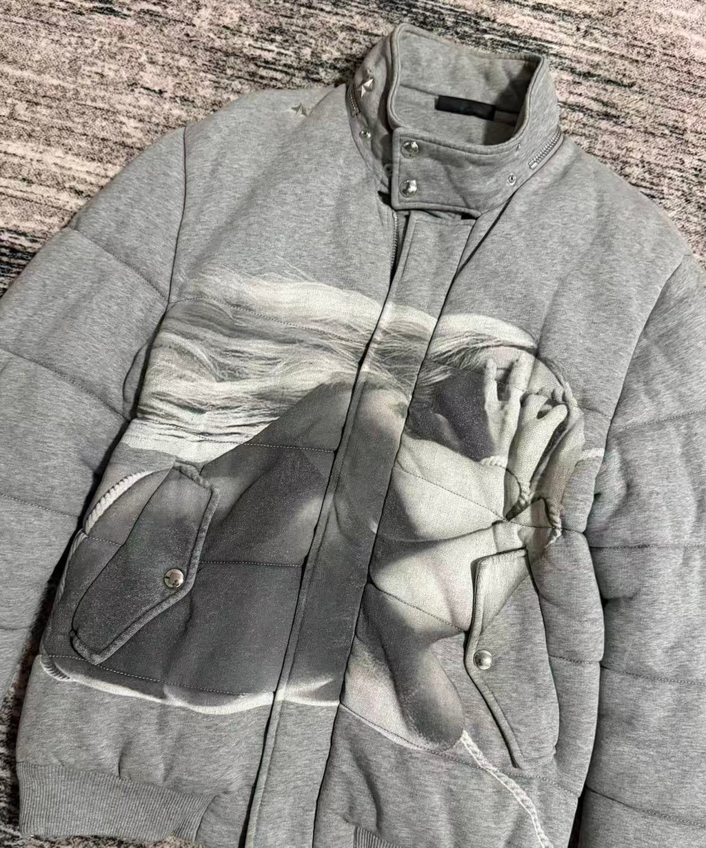 Givenchy Goddess Printed Padded Jacket - Grey Fall 2013 Menswear by Riccardo Tisci