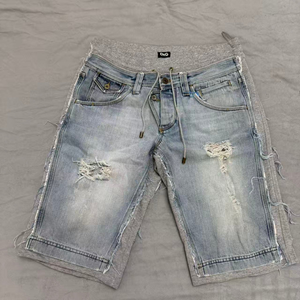 Dolce & Gabbana 2006SS Trompe L’oeil Hybrid Denim Cozy Grey Shorts