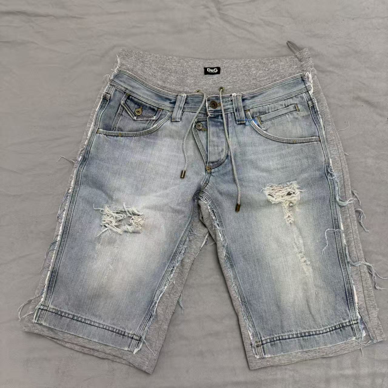 Dolce & Gabbana 2006SS Trompe L’oeil Hybrid Denim Cozy Grey Shorts