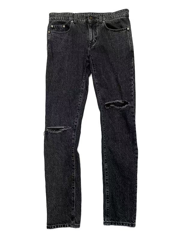 Saint Laurent 18AW D02 Washed Black Knee Ripped Skinny Jeans