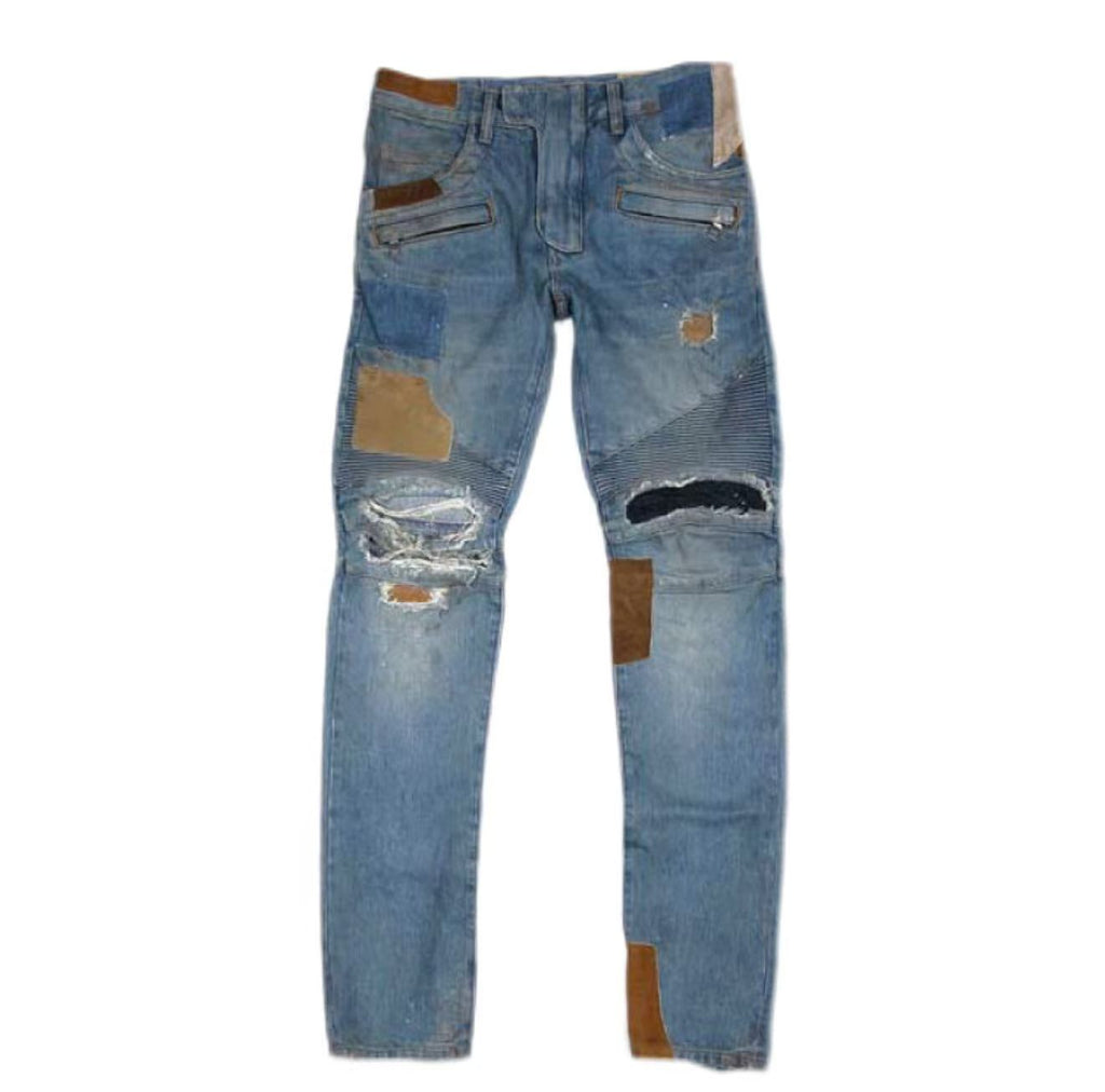 Balmain 15SS Biker Distressed Patchwork Denim Jeans