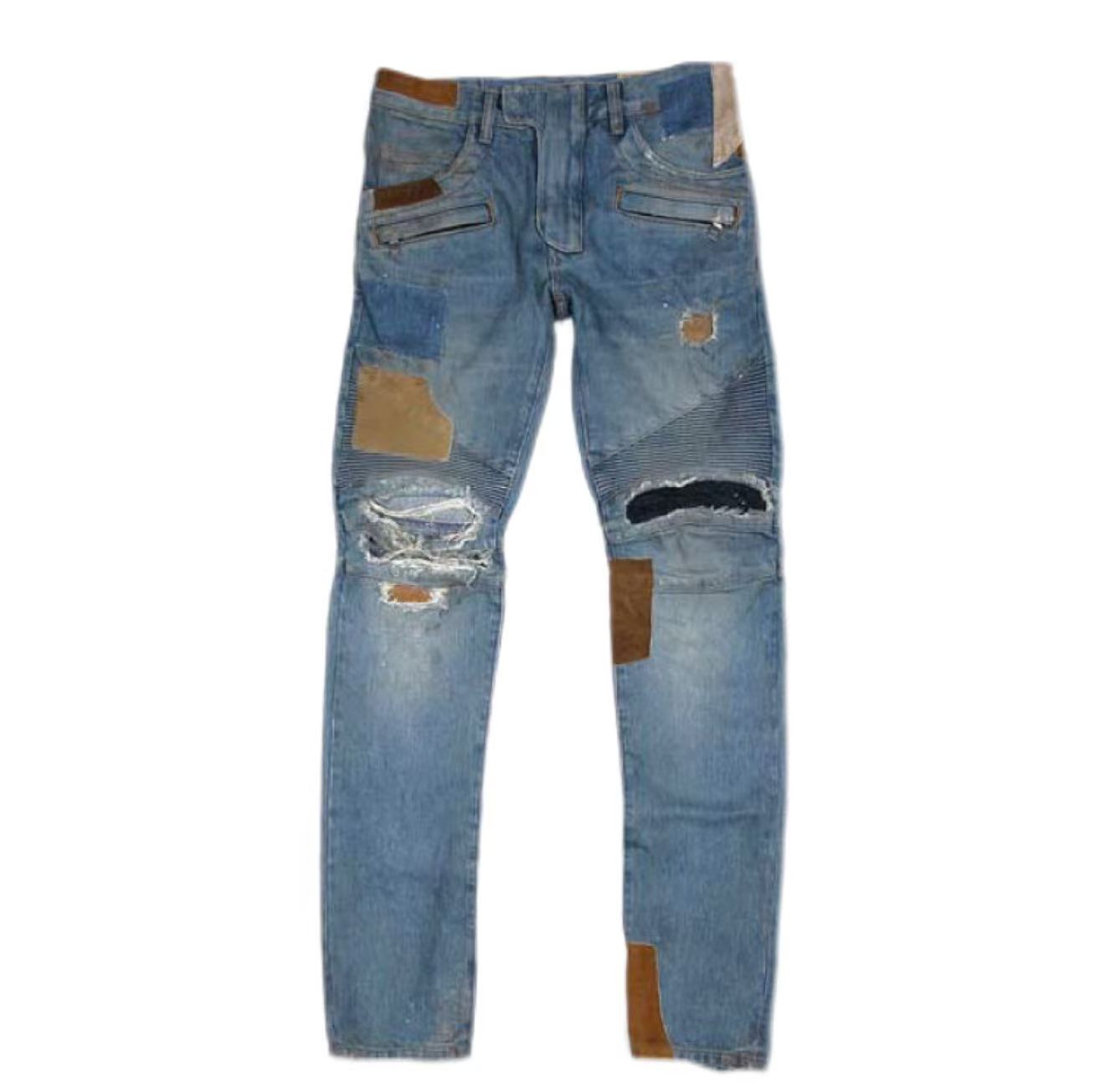 Balmain 15SS Biker Distressed Patchwork Denim Jeans