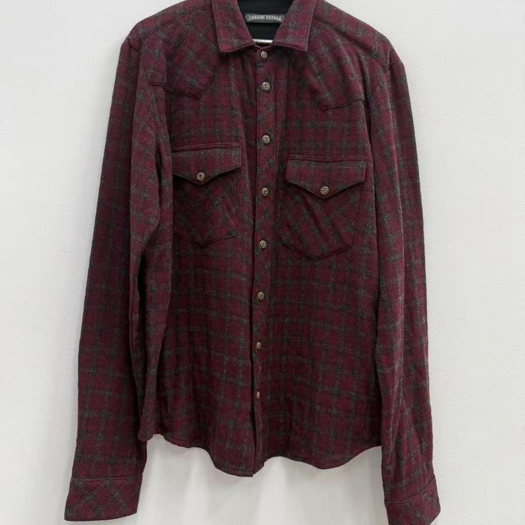 Chrome Hearts Cross Ball Button Viscose Wool Check Shirt