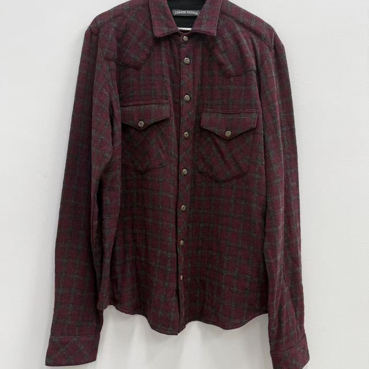 Chrome Hearts Cross Ball Button Viscose Wool Check Shirt