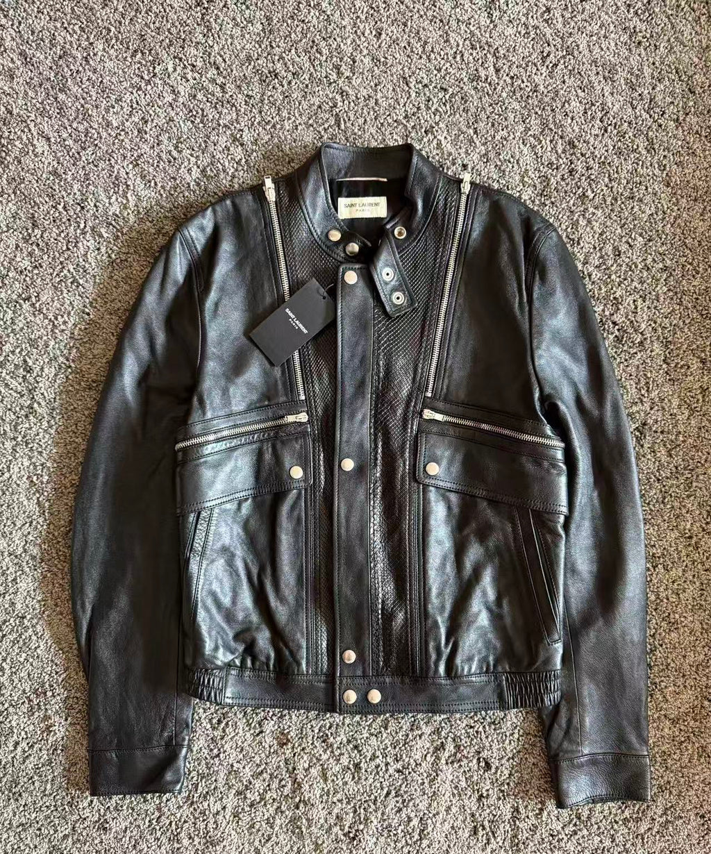 Saint Laurent 15fw Python-Trimmed Leather Jacket