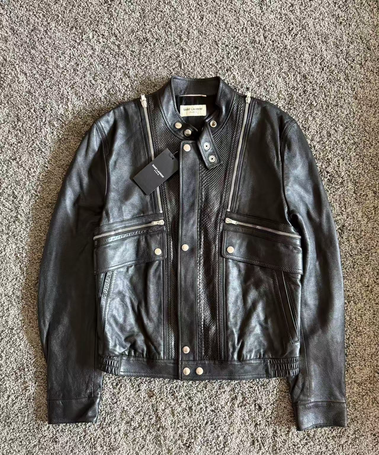 Saint Laurent 15fw Python-Trimmed Leather Jacket