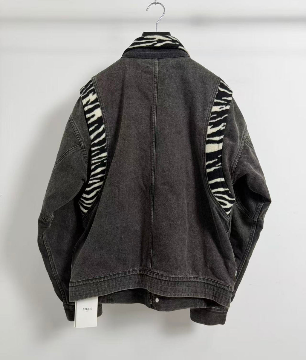 Celine 21FW Faded Black&Zebra Panel Denim Jacket