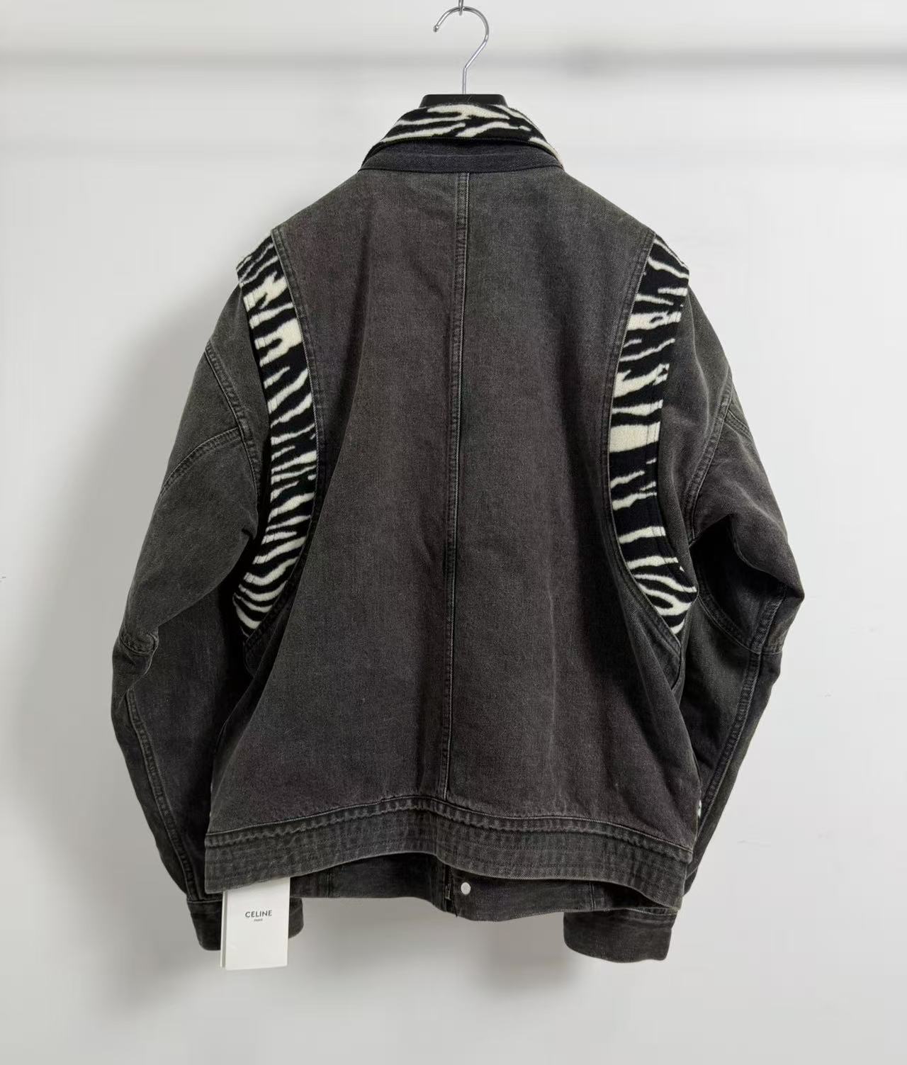Celine 21FW Faded Black&Zebra Panel Denim Jacket